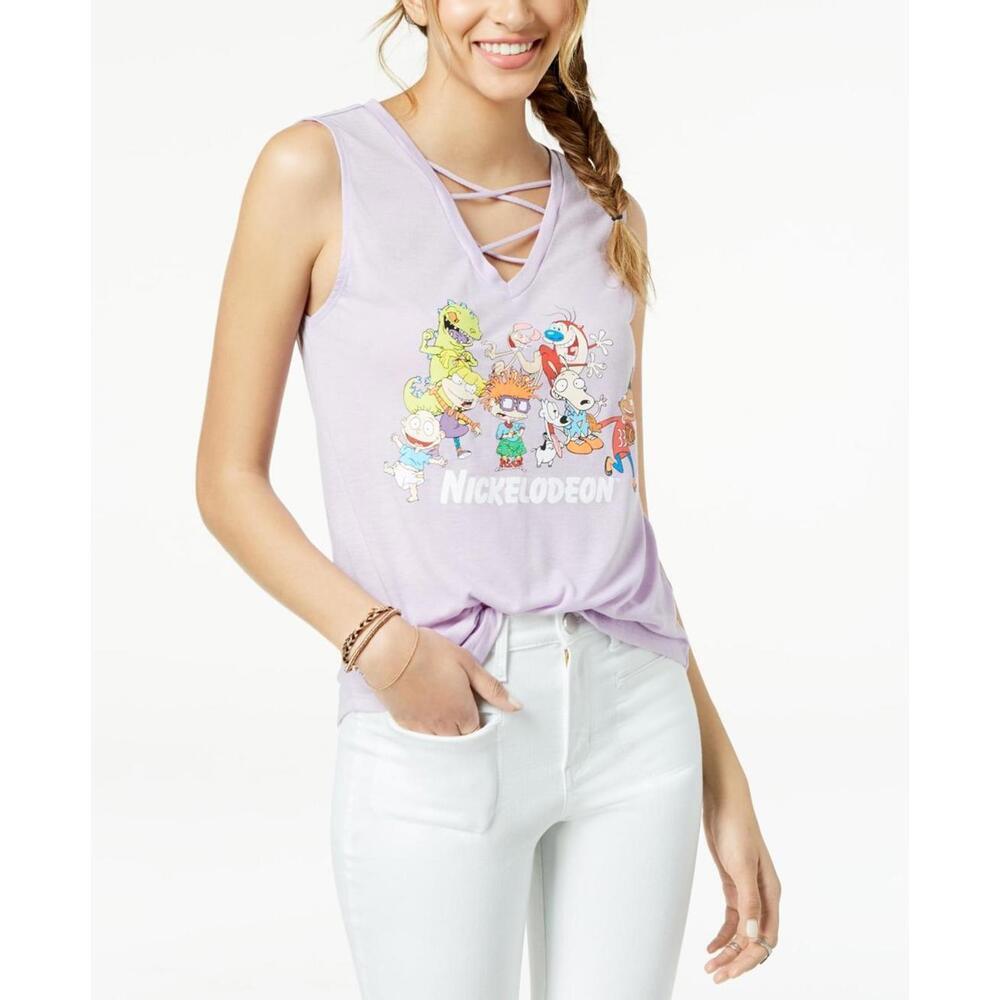 Love Tribe Womens Nickelodeon Graphic Lace-Up Tank Top Size S